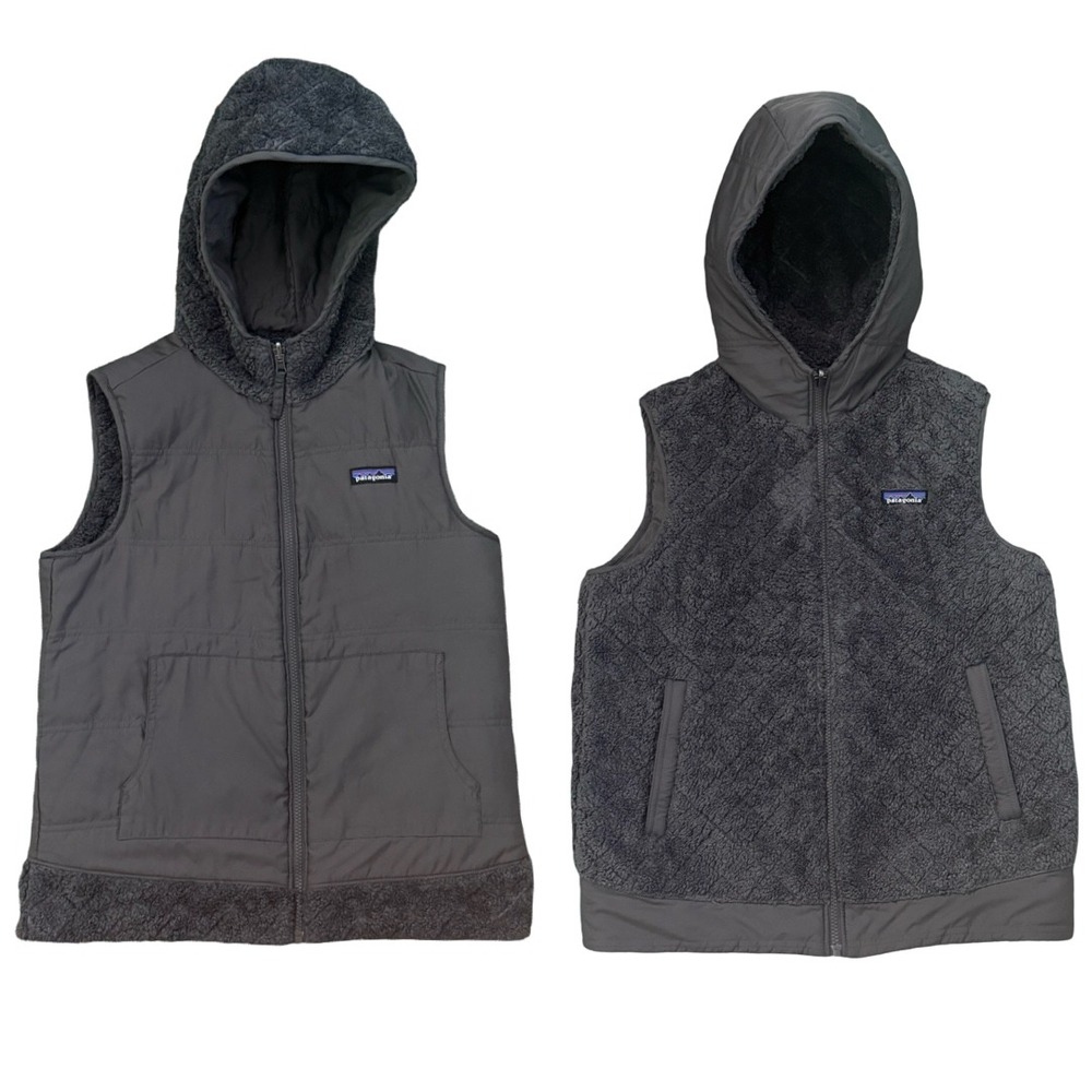 Patagonia Reversible‎ Los GatosHooded Vest Gray Fleece Quilted Womens Medium